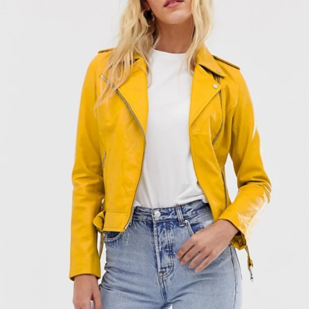 Barney's Originals Leather Biker Jacket - Mustard